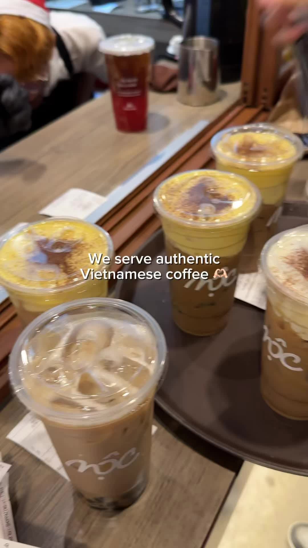 Vietnamese Egg Coffee on tray at MỘC Cafe
